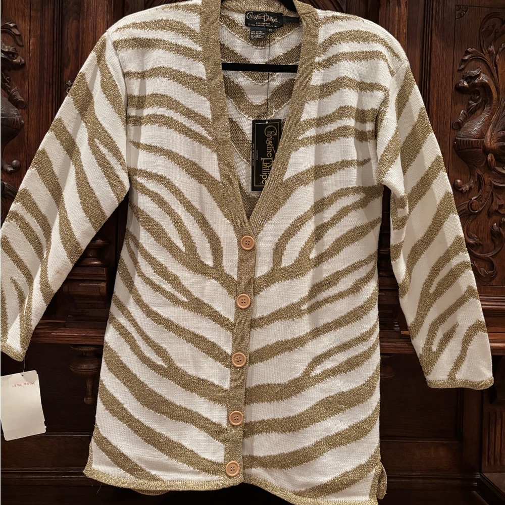 Metallic Gold /White Zebra Cardigan Sweater
